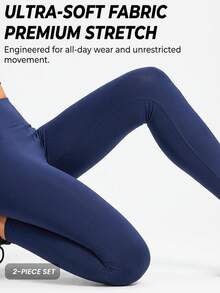 Innovista Women's Letter Print Long Sleeve Top And Leggings Sports Suit - Blue - View 2