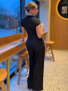 Bethéva Spring & Summer Women Romantic/Prom/Formal/Birthday/90s/Business Casual Woman/Elegant/Western Wear/Going Out/Fashion/Casual/Y2k/Club/Office /Vintage/Rave Festival/Funny/Classy/Old Money/Streetwear/Vacation/Country Concert/Work/Modest/Spring Break/Bachelorette/Concert/Baddie/Basic/Graduation/Low Rise Baggy Wide Leg Pants - Black - View 2