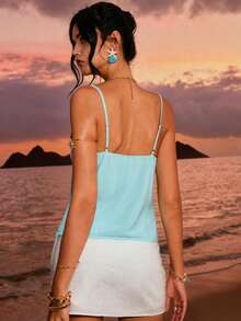 Poéselle 优雅浅蓝色泪滴装饰细肩带，夏季 - 藍色 - 查看 3