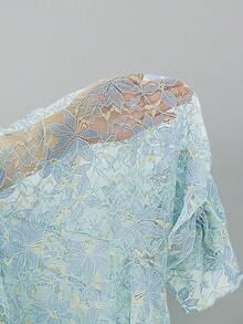 VOLUPTÉ CURVE Plus Size Blue Lace Ruffle Trim Sheer Blouse - Blue - View 9