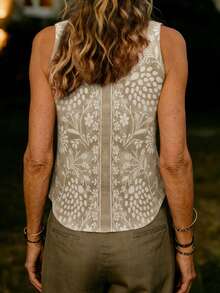 Women's All-Over Print Single-Breasted Casual Versatile Daily Wear Top - Khaki - View 2