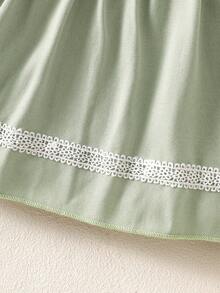 SHEIN Robe à manches courtes bouffantes rose pour bébé fille nouveau-né printemps/été, avec col claudine brodé, jupe à bordure en dentelle, style mignon et doux de princesse, tenues pour bébé fille nouveau-né - Vert - Voir 10
