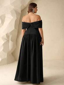 Coutiva Plus Size Sequin Patchwork Off-Shoulder Formal Evening Gown Plus Size Off Shoulder Evening Gown Sequin Corset Formal Maxi Dress Elegant Ruched Waist Banquet Dress Off Shoulder Bardot Neckline Sparkle Sequin Embroidered Bodice High Waist A Line Silhouette Formal Evening Banquet Wedding Reception Party Elegant Sophisticated Classic Solid Black - Black - View 2