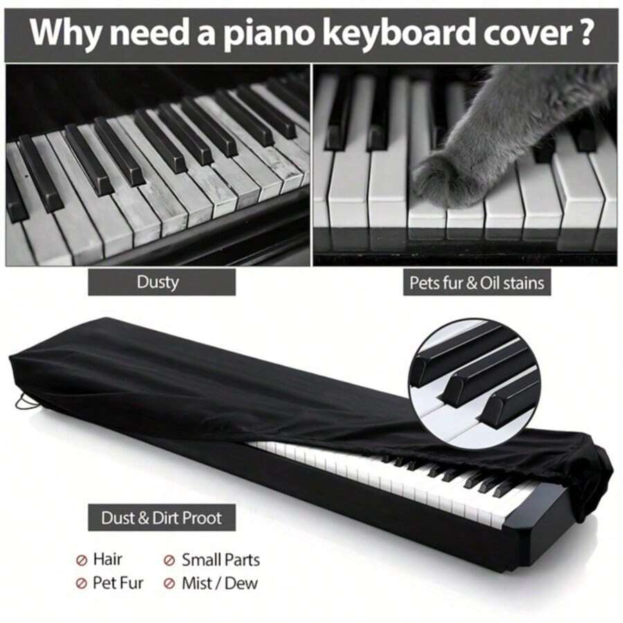 1 pieza Cubierta antipolvo para teclado de piano, adecuada para pianos digitales, protector de teclado de música con cordón de bloqueo de cobertura completa, adecuada para pianos de 61 teclas y 88 teclas. - Multicolor - View 1