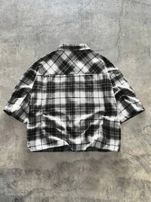 AXEPEAK Men's Short Sleeve Plaid Front Button Casual Versatile Shirt, Summer - Black and White - View 3
