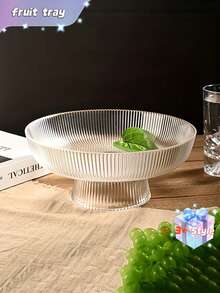 1个玻璃水果碗，带底座水果碗，可叠放设计，零食碗，沙拉碗，厨房台面装饰水果篮，桌面摆件，家居装饰，水果蔬菜架（罗纹纹理） - 無色 - 查看 10