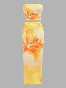 SHEIN 少女休闲日常方领短袖上衣和打底裤套装，水洗面料，方领修身吊带背心搭配半身裙 - 彩色 - 查看 11