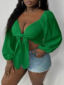 Slaydiva Áo kiểu Slayr-Plus buộc dây phía trước, cỡ lớn, mùa hè. - màu xanh lá - Xem 7