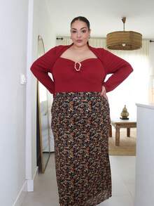 Pretty and Ole Váy suông họa tiết lưới co giãn cao màu đất họa tiết hoa nhỏ xinh xắn thời trang thu đông 2025 mới dành cho dịp tiệc tùng, hẹn hò, ngày lễ, đa năng, cạp chun, cỡ lớn - Nhiều màu - Xem 6