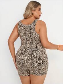 Plussiva Plus Size Pregnant Women Leopard Print Casual Romper - Brown - View 2