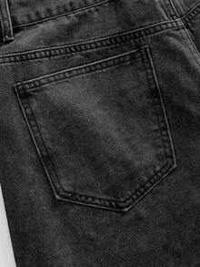 ROMWE MEN Street Life Men's Loose Fit Denim Shorts With Sparkling Diamond Embroidery Design - Grey - View 5