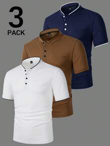 Manfinity Homme 3件組男士休閒百搭通勤短袖 Polo 衫，正式款 - 彩色 - 查看 4