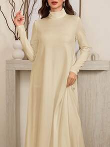 Al Najma Bộ áo lót dài tay cổ cao màu đen trắng kín đáo dành cho nữ và váy Abaya, áo thun thường ngày giản dị kiểu Ả Rập, váy mặc trong Abaya, váy dài cơ bản thiết yếu. - Nhiều màu - Xem 7