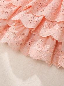 Souflis Váy bé gái kiểu Pháp cổ điển, dáng suông, 3 lớp, thêu ren, thích hợp mặc hàng ngày, đi chơi và nhiều dịp khác. - Màu Hồng baby - Xem 4