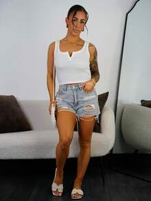 SAYEHFBABY 女士夏季音乐会狂欢节外出文艺复兴博览会俱乐部性感 Y2K 罗纹针织白色缺口领短款背心 - 白色 - 查看 1