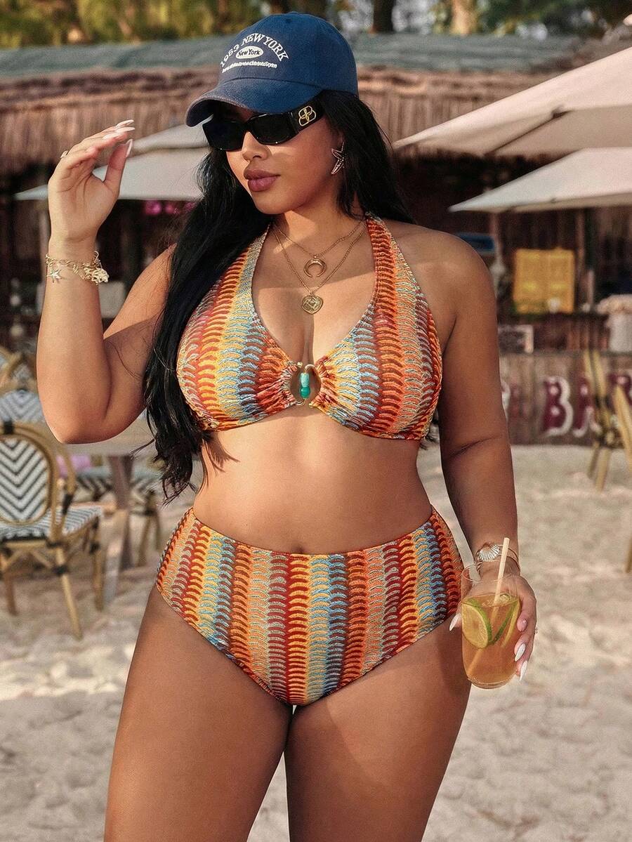 Swim Vcay Bộ đồ bơi thời trang gợi cảm in họa tiết VCAY cỡ lớn mới dành cho nữ, thích hợp cho kỳ nghỉ biển. - Cà phê nâu - Xem 1