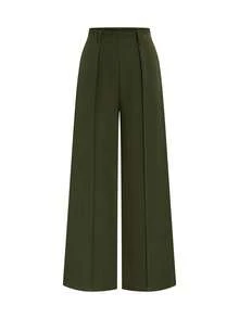 Elenzga Mẫu quần ống rộng màu xanh quân đội cổ điển mới năm 2026, kiểu dáng suông cạp cao, thích hợp cho nữ giới vào mùa xuân và mùa thu. - xanh quân đội - Xem 4