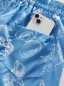 ROMWE MEN Men's Casual Vacation Starfish & Shell Print Shorts - Blue - View 5