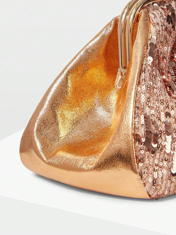 FASHION PLEATED SEQUINED CLIP CLUTCH BAG, EXQUISITE PARTY PARTY DINNER BAG