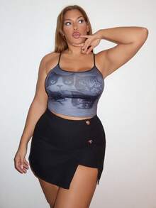 MelDlgn 女士短款性感猫咪印花背心，适合夏季 - 彩色 - 查看 3