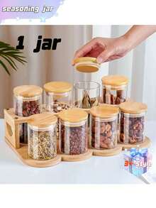Juego de estantería de especias de madera de doble capa disponible, con frascos de especias de vidrio de 65 mm * 100 mm, estantería de especias de madera para el hogar, bandeja giratoria de 2 capas, estantería de almacenamiento de cocina, estantería de almacenamiento de especias para armario, frascos herméticos para alimentos, frascos de vidrio herméticos. - Multicolor - Ver 10