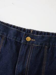 GlowEve CURVE 大码女式纯色水洗牛仔短裤，春夏款 - 深色水洗藍 - 查看 7