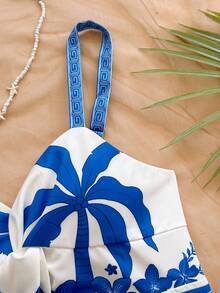 Soleia 女士热带印花吊带背心和流苏边短裤两件套，度假休闲装 - 彩色 - 查看 3