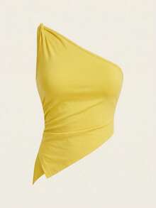 Siren Gaze Áo kiểu lệch vai xoắn nhẹ nhàng, thanh lịch dành cho nữ nhân dịp Lễ Tình nhân - Màu vàng - Xem 6