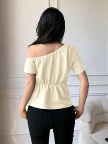 Celisse Blusa casual de ajuste ceñido con diseño de cuello con nudo en los hombros elegante para mujeres - Albaricoque - Ver 2