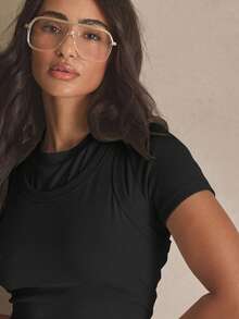 MUSERA Double Layer Cropped Fitted Vest Tshirt Top Summer Sporty Casual Day Streetstyle Streetwear Spring - Black - View 5