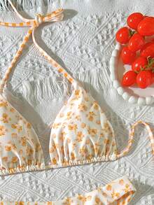 Swim Mod Bộ bikini hai mảnh mùa hè mới về dành cho nữ, áo và quần bikini tam giác buộc dây cổ, họa tiết hoa và kẻ caro ngẫu nhiên, đồ bơi đi biển. - Nhiều màu - Xem 3