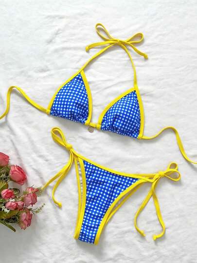 Swim Mod Plus Size Women Casual Beach Vacation Random Print Halter Neck Ring Design Cover Up