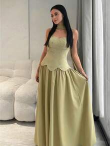 Modelyn New Design Rhinestone Embellished Romantic Flowy Strapless Dress, Elegant Party Gown,Summer Dresses For Women - Green - View 4