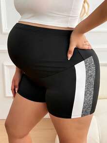 Plussiva Maternity Plus Size Adjustable Waist Striped Casual Shorts Gym Spring - Black - View 3
