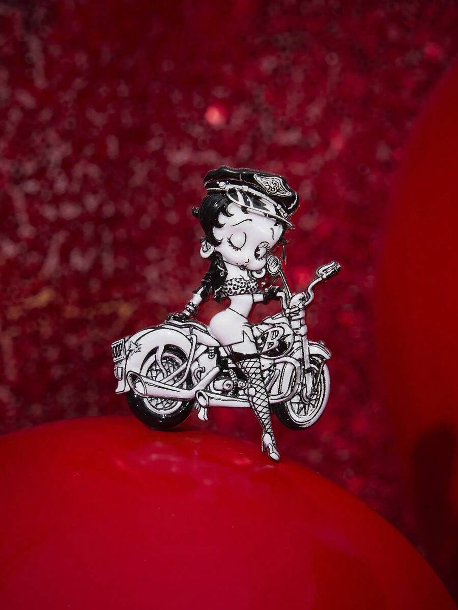 Betty Boop x SHEIN 1PC New Creative Cartoon Pattern Brooch, IP Joint Design, Lovely Personalized, Simple And Generous, Can Also Be Used As Bags, Wear Accessories, Suitable For Various Parties, Concerts, Festivals, Exquisite Gifts - Black and White - View 1