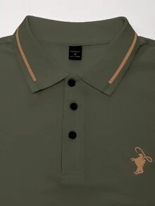 Manfinity Mode Camicia polo casual a maniche corte, di taglia comoda, per uomo, formale - Verde militare - Visualizzare 4