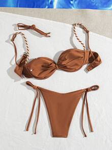 Swim Vcay Bộ bikini hai mảnh phối màu dành cho nữ, có gọng nâng ngực, dây đeo có thể tháo rời, thích hợp cho bãi biển, tiệc bể bơi, du thuyền, kỳ nghỉ. - Nhiều màu - Xem 5