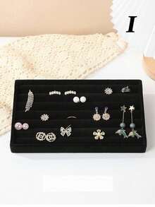 Velvet Jewelry Tray, Large Capacity Jewelry Organizer With Separate Compartments, Stackable Jewelry Display Stand For Earrings, Necklaces, Bracelets, Rings, Hair Clips, Hairbands, Etc. - Black - View 19