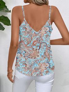 EMERY ROSE Blue Paisley Print Women Casual Tank Top, Suitable For Summer,Island Vacation Outfits,Going Out Tops,Cute Tops - Multicolor - View 2