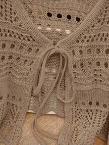 Franclia 新款纯色镂空钩编蕾丝轻薄开衫，女士百搭外套 - 紫紅色 - 查看 3