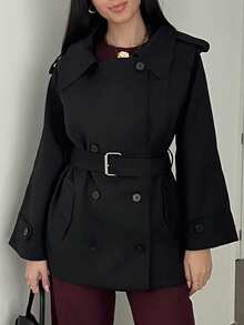 Hitanina Áo khoác trench coat hai hàng khuy thời trang và thanh lịch dành cho nữ theo phong cách Pháp Áo khoác trench coat nữ Áo khoác trench coat nữ vào mùa thu/đông - màu đen - Xem 4