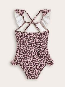 SHEIN New Fashion Children Girls Leopard Print Full Coverage One Piece Swimsuit - Pink - View 2