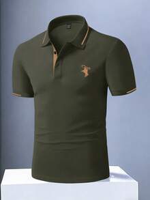 Manfinity Mode Camicia polo casual a maniche corte, di taglia comoda, per uomo, formale - Verde militare - Visualizzare 3