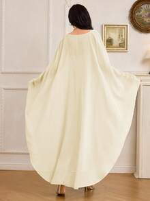 Modelyn Women's Fitted Pearl Spaghetti Strap Maxi Dress With Shawl, 2 Pieces Set - Apricot - View 2