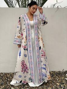 Dazy Plus Robe longue ample à manches longues et imprimé floral pour femmes grandes tailles, robe bohème d'été pour femmes - Multicolore - Voir 3