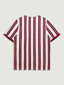Courvante Camiseta holgada de uso diario casual con estampado de letras y rayas, ideal para el verano, regalo del Día del Padre - Rojo - Ver 4