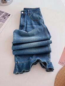 GlowEve Quần jeans nữ có bèo nhún ở gấu quần - Rửa tối - Xem 3