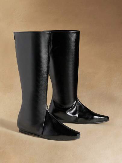 Rosivie 女士拉链PU皮革过膝长靴，时尚百搭，适合日常穿着