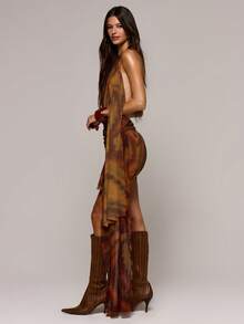 MUSERA Đầm ngắn ôm sát cổ cao, xếp ly, in họa tiết Paisley nhăn, gợi cảm, thích hợp cho mùa xuân hè, hẹn hò, đi club, lễ hội, kỳ nghỉ, du lịch. - Nhiều màu - Xem 3