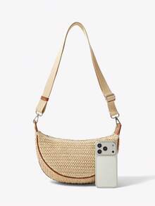 Viva Strut Ladies, Women Crossbody Bags, Shoulder Bag, Straw Bag, Fashionable, Casual, Personalized, Simple, Versatile, Street, Sweet And Cool Girls, Hot Girls, Y2k, For Daily, Vacation, Holiday, Summer, Seaside, Beach Party(The Bag Does Not Contain Pendants.) - Apricot - View 5